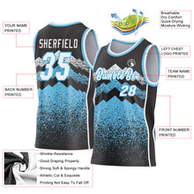 Load image into Gallery viewer, Custom Black White-Sky Blue Mountain Peak Shards Side Panel Stripe Round Neck Sublimation Basketball Set Jersey