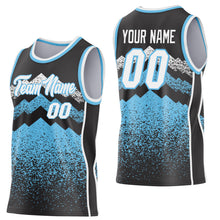 Load image into Gallery viewer, Custom Black White-Sky Blue Mountain Peak Shards Side Panel Stripe Round Neck Sublimation Basketball Set Jersey