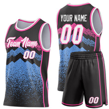 Load image into Gallery viewer, Custom Black White Light Blue-Pink Mountain Peak Shards Side Panel Stripe Round Neck Sublimation Basketball Set Jersey