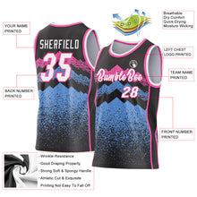 Load image into Gallery viewer, Custom Black White Light Blue-Pink Mountain Peak Shards Side Panel Stripe Round Neck Sublimation Basketball Set Jersey