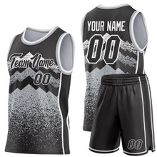 Load image into Gallery viewer, Custom Black Gray-White Mountain Peak Shards Side Panel Stripe Round Neck Sublimation Basketball Set Jersey