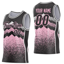 Laden Sie das Bild in den Galerie-Viewer, Custom Black Light Pink-White Mountain Peak Shards Side Panel Stripe Round Neck Sublimation Basketball Set Jersey