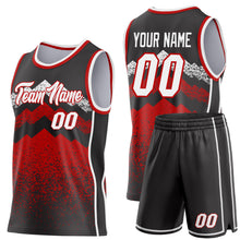 Load image into Gallery viewer, Custom Black White-Red Mountain Peak Shards Side Panel Stripe Round Neck Sublimation Basketball Set Jersey