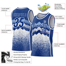 Laden Sie das Bild in den Galerie-Viewer, Custom Royal White-Light Blue Mountain Peak Shards Side Panel Stripe Round Neck Sublimation Basketball Set Jersey