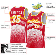 Load image into Gallery viewer, Custom Red White-Gold Mountain Peak Shards Side Panel Stripe Round Neck Sublimation Basketball Set Jersey
