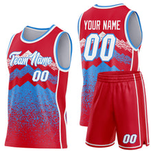 Load image into Gallery viewer, Custom Red White-Powder Blue Mountain Peak Shards Side Panel Stripe Round Neck Sublimation Basketball Set Jersey
