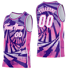 Load image into Gallery viewer, Custom Purple White-Pink Lightning Gradient Dot Side Panel Stripe Round Neck Sublimation Basketball Set Jersey