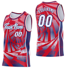 Load image into Gallery viewer, Custom Red White-Royal Lightning Gradient Dot Side Panel Stripe Round Neck Sublimation Basketball Set Jersey