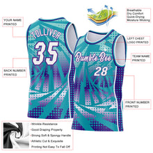 Load image into Gallery viewer, Custom Teal White-Purple Lightning Gradient Dot Side Panel Stripe Round Neck Sublimation Basketball Set Jersey
