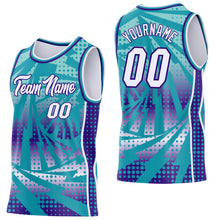 Load image into Gallery viewer, Custom Teal White-Purple Lightning Gradient Dot Side Panel Stripe Round Neck Sublimation Basketball Set Jersey