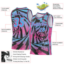 Laden Sie das Bild in den Galerie-Viewer, Custom Sky Blue Black-Pink Lightning Gradient Dot Side Panel Stripe Round Neck Sublimation Basketball Set Jersey
