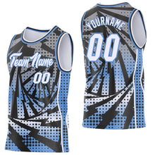 Load image into Gallery viewer, Custom Black White-Light Blue Lightning Gradient Dot Side Panel Stripe Round Neck Sublimation Basketball Set Jersey