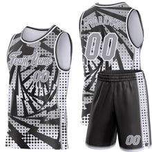 Load image into Gallery viewer, Custom Gray Black-White Lightning Gradient Dot Side Panel Stripe Round Neck Sublimation Basketball Set Jersey