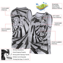 Load image into Gallery viewer, Custom Gray Black-White Lightning Gradient Dot Side Panel Stripe Round Neck Sublimation Basketball Set Jersey