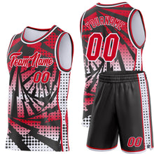 Load image into Gallery viewer, Custom Red Black-White Lightning Gradient Dot Side Panel Stripe Round Neck Sublimation Basketball Set Jersey