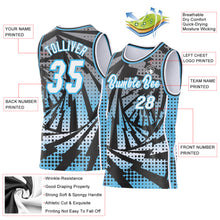 Load image into Gallery viewer, Custom Sky Blue White-Black Lightning Gradient Dot Side Panel Stripe Round Neck Sublimation Basketball Set Jersey