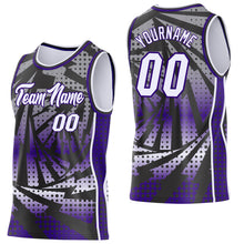 Load image into Gallery viewer, Custom Purple White-Black Lightning Gradient Dot Side Panel Stripe Round Neck Sublimation Basketball Set Jersey