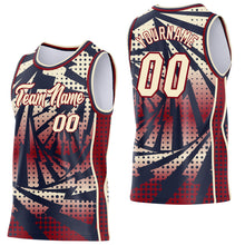 Laden Sie das Bild in den Galerie-Viewer, Custom Navy Cream-Maroon Lightning Gradient Dot Side Panel Stripe Round Neck Sublimation Basketball Set Jersey