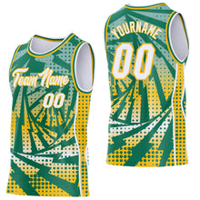 Laden Sie das Bild in den Galerie-Viewer, Custom Kelly Green White-Gold Lightning Gradient Dot Side Panel Stripe Round Neck Sublimation Basketball Set Jersey