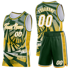 Load image into Gallery viewer, Custom Green White-Gold Lightning Gradient Dot Side Panel Stripe Round Neck Sublimation Basketball Set Jersey