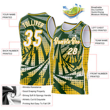 Load image into Gallery viewer, Custom Green White-Gold Lightning Gradient Dot Side Panel Stripe Round Neck Sublimation Basketball Set Jersey