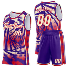 Laden Sie das Bild in den Galerie-Viewer, Custom Purple Cream-Red Lightning Gradient Dot Side Panel Stripe Round Neck Sublimation Basketball Set Jersey