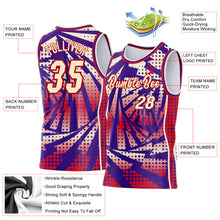 Laden Sie das Bild in den Galerie-Viewer, Custom Purple Cream-Red Lightning Gradient Dot Side Panel Stripe Round Neck Sublimation Basketball Set Jersey