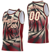 Load image into Gallery viewer, Custom Maroon Cream-Black Lightning Gradient Dot Side Panel Stripe Round Neck Sublimation Basketball Set Jersey