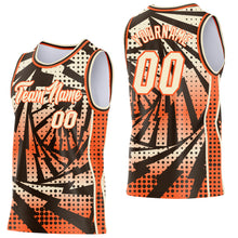 Load image into Gallery viewer, Custom Orange Cream-Brown Lightning Gradient Dot Side Panel Stripe Round Neck Sublimation Basketball Set Jersey