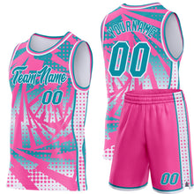 Load image into Gallery viewer, Custom Pink Teal-White Lightning Gradient Dot Side Panel Stripe Round Neck Sublimation Basketball Set Jersey