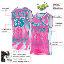 Load image into Gallery viewer, Custom Pink Teal-White Lightning Gradient Dot Side Panel Stripe Round Neck Sublimation Basketball Set Jersey