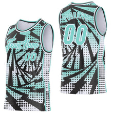 Load image into Gallery viewer, Custom Ice Blue Black-White Lightning Gradient Dot Side Panel Stripe Round Neck Sublimation Basketball Set Jersey
