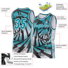 Load image into Gallery viewer, Custom Teal Black-White Lightning Gradient Dot Side Panel Stripe Round Neck Sublimation Basketball Set Jersey
