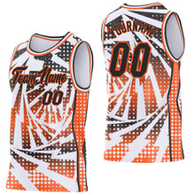 Load image into Gallery viewer, Custom White Black-Orange Lightning Gradient Dot Side Panel Stripe Round Neck Sublimation Basketball Set Jersey