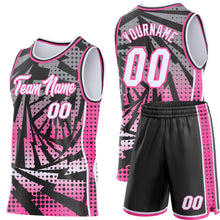 Load image into Gallery viewer, Custom Black White-Pink Lightning Gradient Dot Side Panel Stripe Round Neck Sublimation Basketball Set Jersey