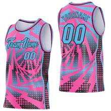 Load image into Gallery viewer, Custom Pink Sky Blue-Black Lightning Gradient Dot Side Panel Stripe Round Neck Sublimation Basketball Set Jersey
