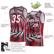 Load image into Gallery viewer, Custom Black White-Red Lightning Gradient Dot Side Panel Stripe Round Neck Sublimation Basketball Set Jersey
