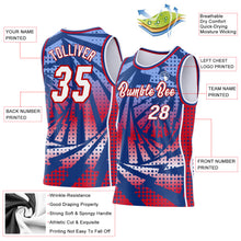 Load image into Gallery viewer, Custom Royal White-Red Lightning Gradient Dot Side Panel Stripe Round Neck Sublimation Basketball Set Jersey