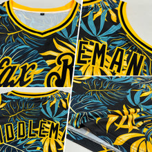 Laden Sie das Bild in den Galerie-Viewer, Custom Black Black-Gold 3D Pattern Tropical Hawaii Plants Authentic Basketball Jersey