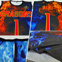 Charger l'image dans la galerie, Custom Figure Red-Gold Flame Round Neck Sublimation Basketball Suit Jersey