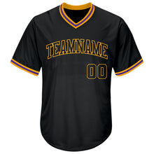 Load image into Gallery viewer, Custom Black Black-Gold Authentic Throwback Rib-Knit Baseball Jersey Shirt
