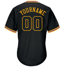 Load image into Gallery viewer, Custom Black Black-Gold Authentic Throwback Rib-Knit Baseball Jersey Shirt