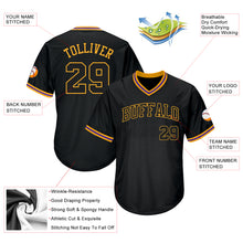Load image into Gallery viewer, Custom Black Black-Gold Authentic Throwback Rib-Knit Baseball Jersey Shirt