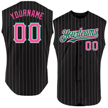 Загрузить изображение в средство просмотра галереи, Custom Black White Pinstripe Pink-Kelly Green Authentic Sleeveless Baseball Jersey