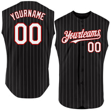 Load image into Gallery viewer, Custom Black White Pinstripe Red Authentic Sleeveless Baseball Jersey