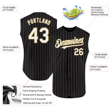 Загрузить изображение в средство просмотра галереи, Custom Black White Pinstripe Old Gold Authentic Sleeveless Baseball Jersey