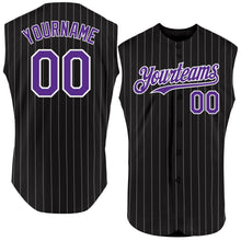 Загрузить изображение в средство просмотра галереи, Custom Black White Pinstripe Purple Authentic Sleeveless Baseball Jersey