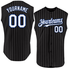 Laden Sie das Bild in den Galerie-Viewer, Custom Black White Pinstripe Royal Authentic Sleeveless Baseball Jersey