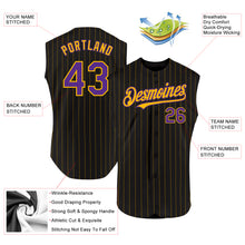 Загрузить изображение в средство просмотра галереи, Custom Black Gold Pinstripe Purple Authentic Sleeveless Baseball Jersey