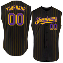 Загрузить изображение в средство просмотра галереи, Custom Black Gold Pinstripe Purple Authentic Sleeveless Baseball Jersey